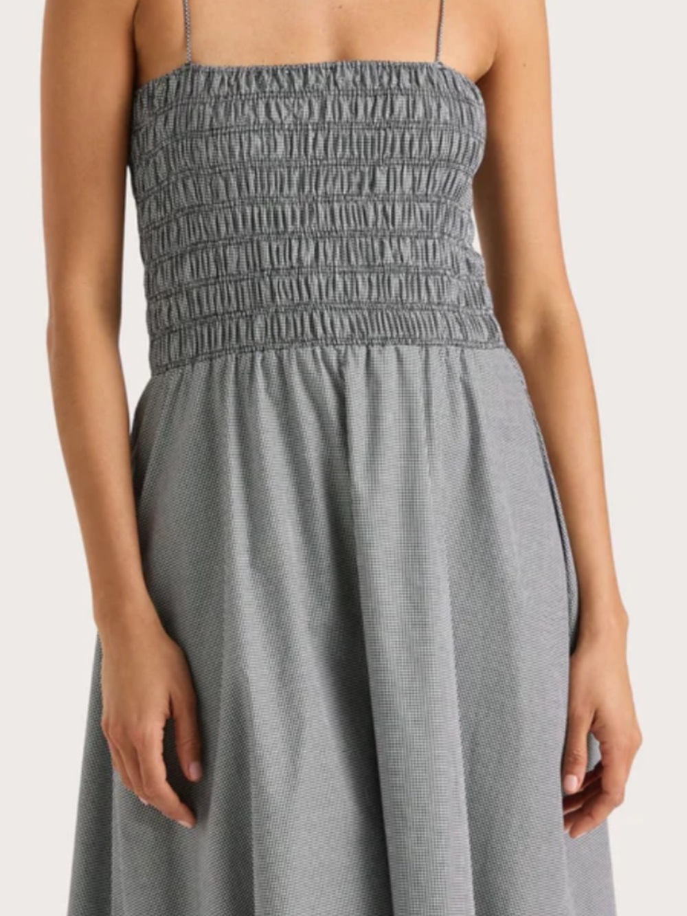 Faithfull The Brand Black and White Gingham Smocked Cami Dress